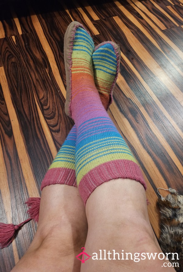 Worn Rainbow Slippers | Knee-High, Threadbare, & Ta**el-Tempting