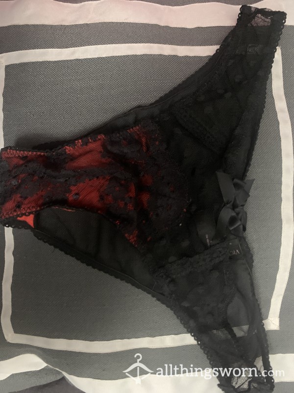 Worn Red And Black Lacey Underwear