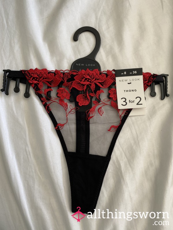 Worn Red And Black Panties Thong