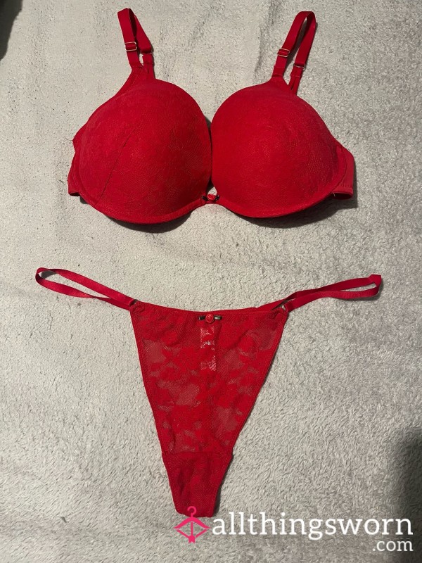 Worn Red Bra And Thong Set