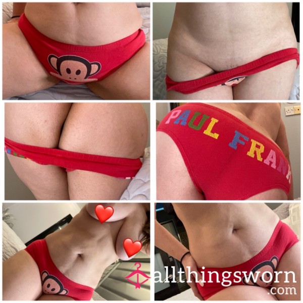 Worn Red Cheeky Monkey Panties