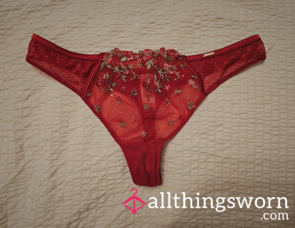 🌺🌸🌹Worn Pretty Red Flor*l Thong