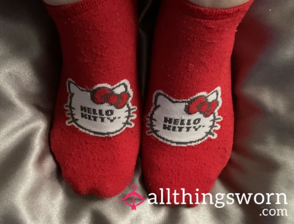 Worn Red Hello Kitty Socks