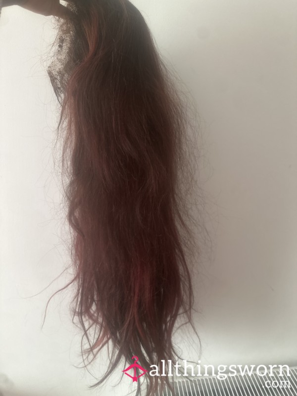 Worn Red Human Hair Wig