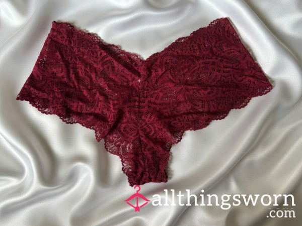 Worn Red Lace Booty Shorts
