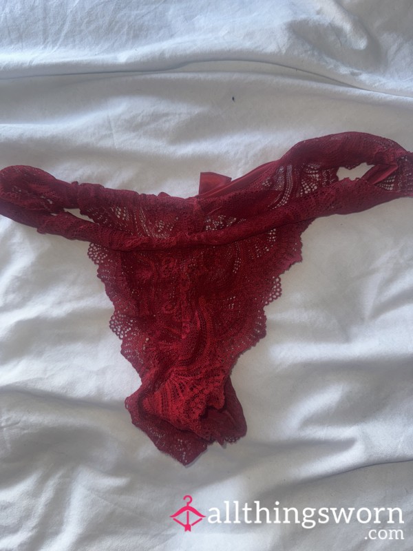 Worn Red Lace Bow Panties💋