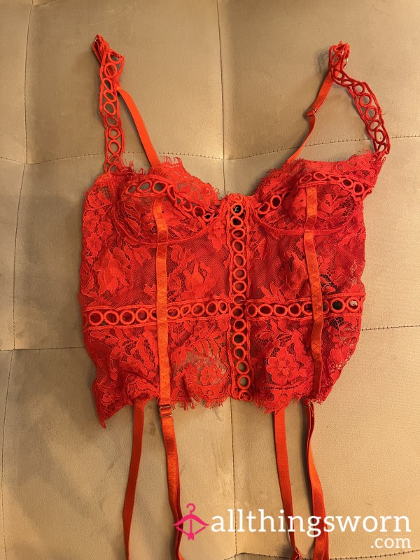 Worn Red Lace Corset Lingerie Top 💋