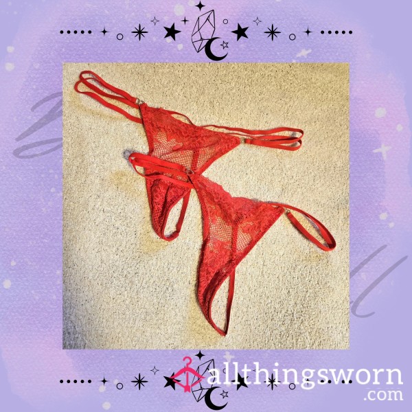 💖 Worn Red Lace G-String 💖 Two Available
