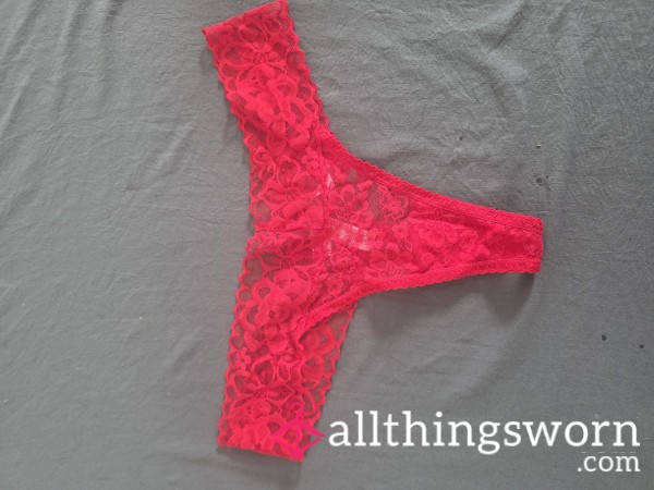 Worn Red Lace Thong