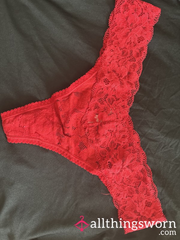 Worn Red Lace Thong