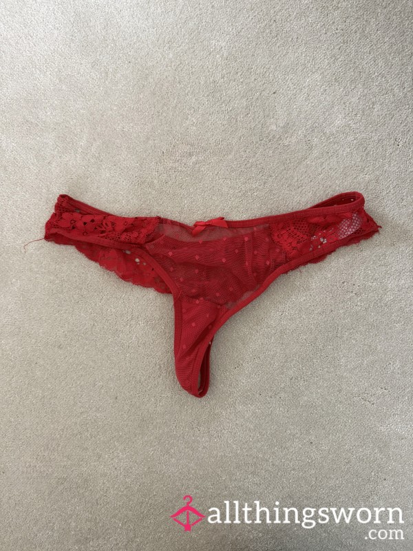 Worn Red Lace Thong ❤️
