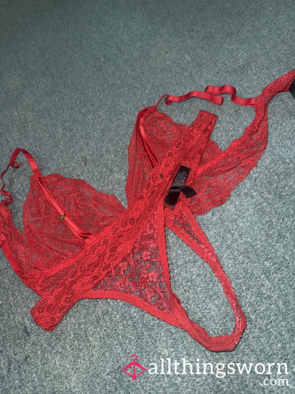 Worn Red Lacey Bra