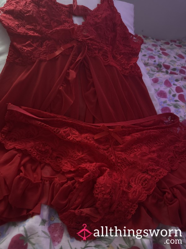 Worn Red Lingerie + Thong Set