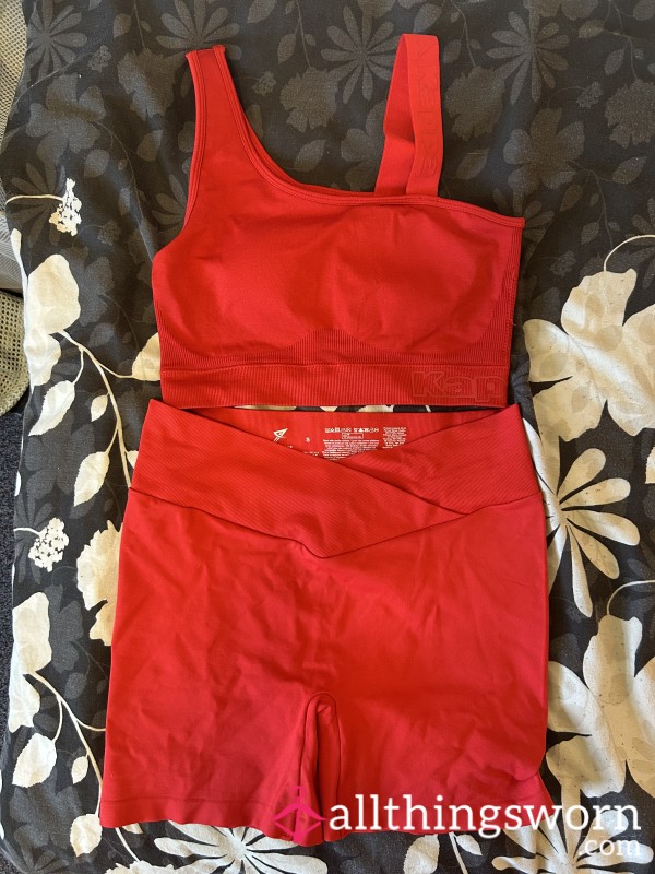 Worn Red Matching Gym Set