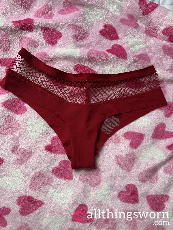 Worn Red Mesh See-through Panties