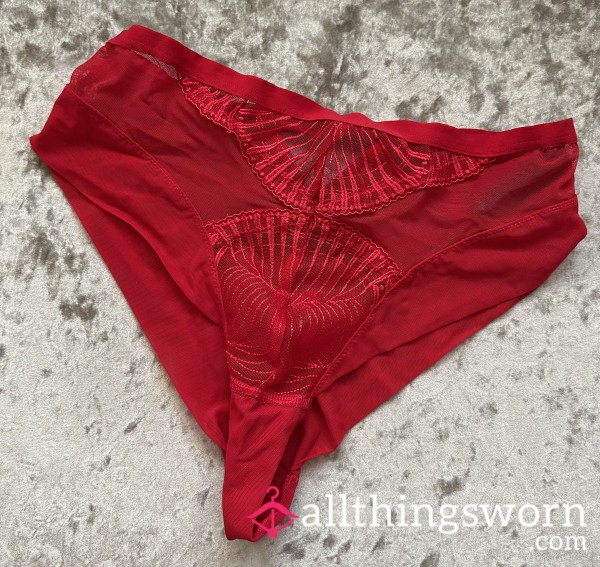 Worn Full Brief Red Panties (postage Included)