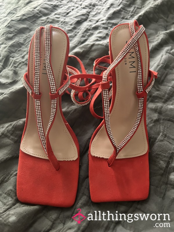 Worn Red Rhinestone Heels – Date Night Goddess Edition ❤️
