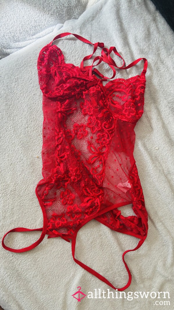 Worn Red, S**y, Cut Out, Lacey Lingerie - Size Medium