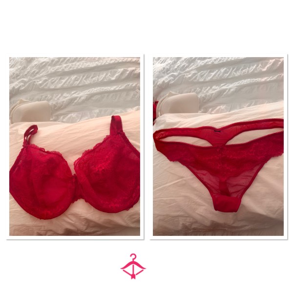 Worn Red Sweaty Size 38g Bra And Thong Set