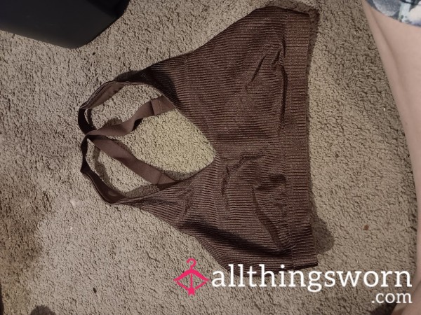 Worn Ribbed Brown Bralette – Soft, Stretchy, And Scented From Daily Wear