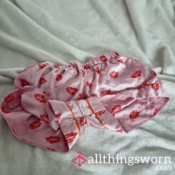 Worn Satin Victoria's Secret Bottoms Red Lips Pink + NauGHty EroTIca