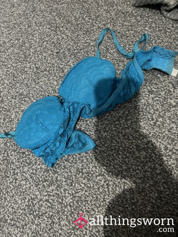Worn S**y Blue Bra Matching Thong