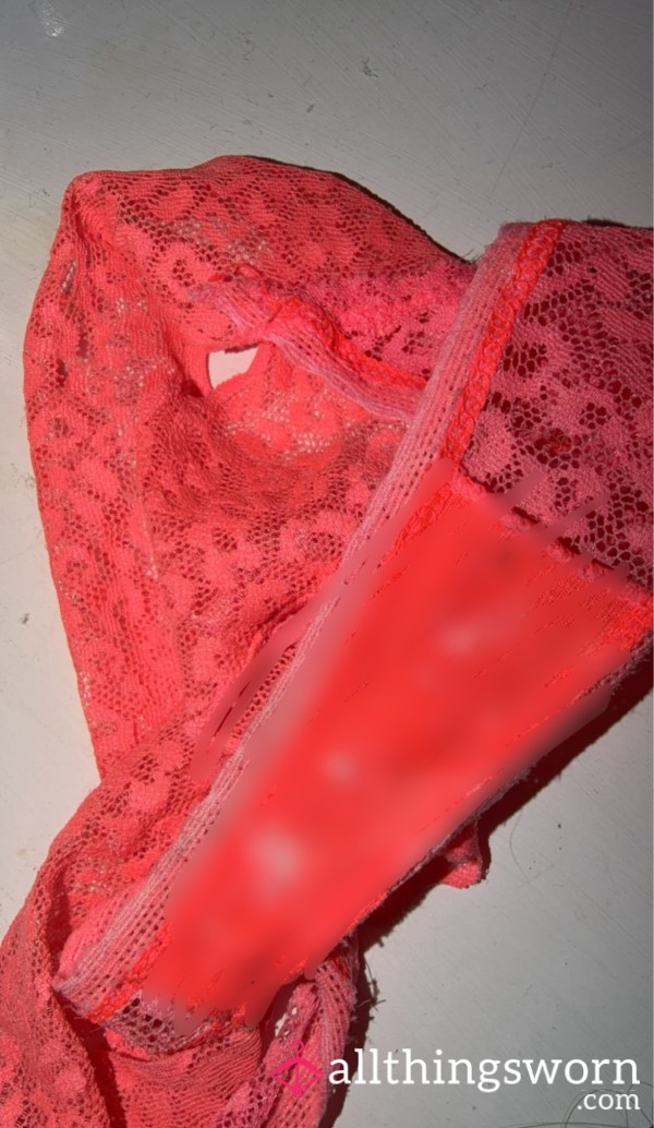 Worn S**y Lace Orange Thong🐱🍑