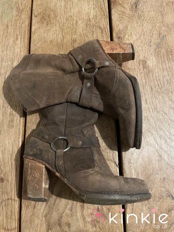 Worn S**y Leather Heeled Boots