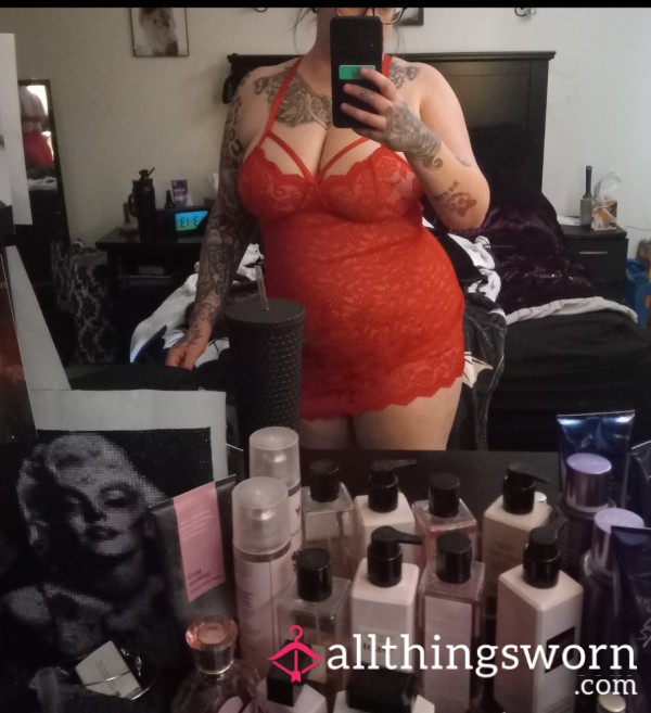 Worn, S**y, Red Lingerie Dress
