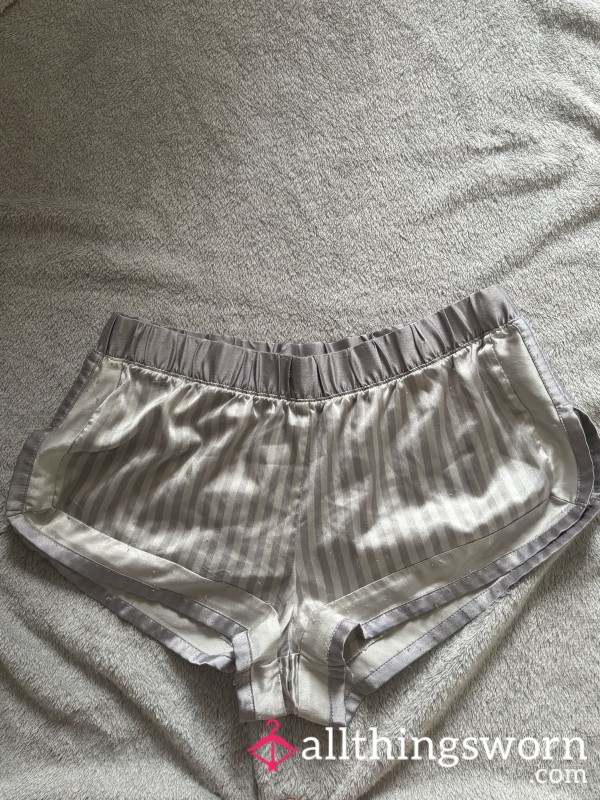 🩶 WORN SILKY GREY STRIPED PJ SHORTS — Soft, Sleepy & Scented 🩶
