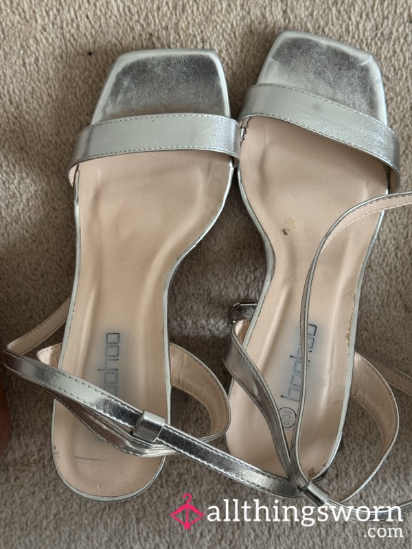 Worn Silver Strappy Heels