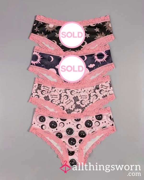 Worn Size Small Pink Celestial Sun & Moon Bikini Panties