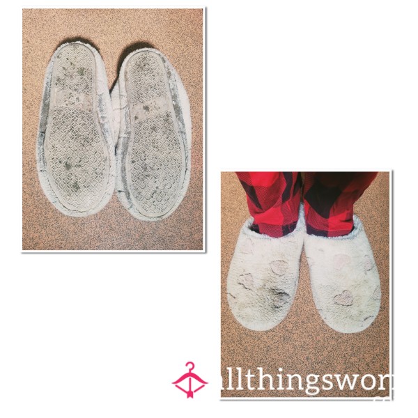 Worn Smelly Filthy White Heart Slippers
