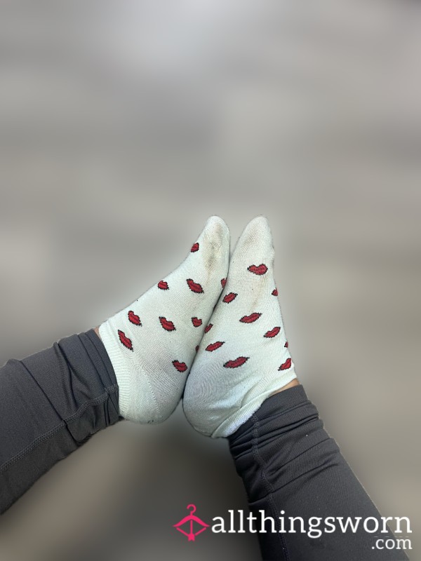 Worn Socks With Red Lips Detail