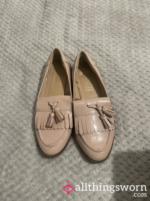 Worn, Soft Pink, Leather Loafers - Work Shoes - Flats - Size 5 - Wide Fit - Shoe Play Video Included