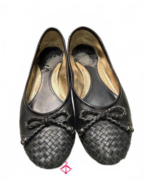 WORN Sperry Black Woven Toe Ballet Flats With Bow Detail Size 7