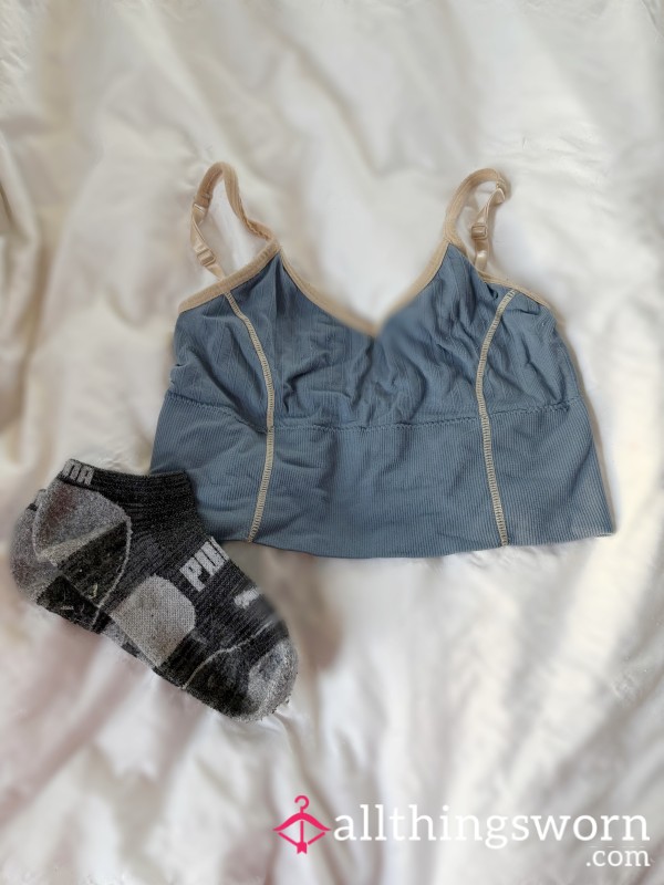 Worn Sports Bra + Workout Socks Set • Cozy, Casual Girl-Next-Door 🤍