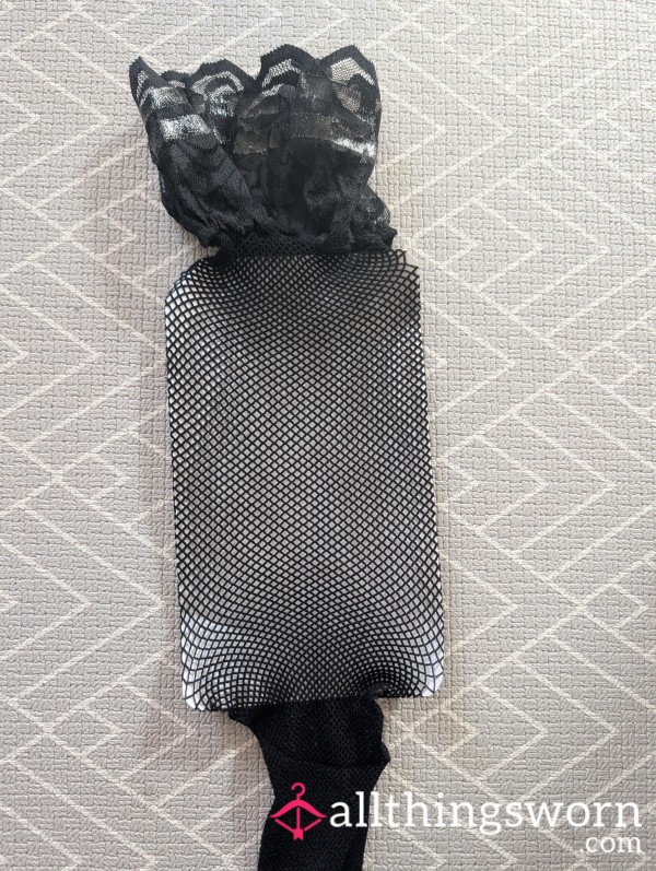 Worn Stockings - Fishnet With Lace Trim