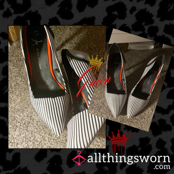 Worn Striped Heels – Bold, Sultry & Full Of My Footprint 👠 UK Size 5