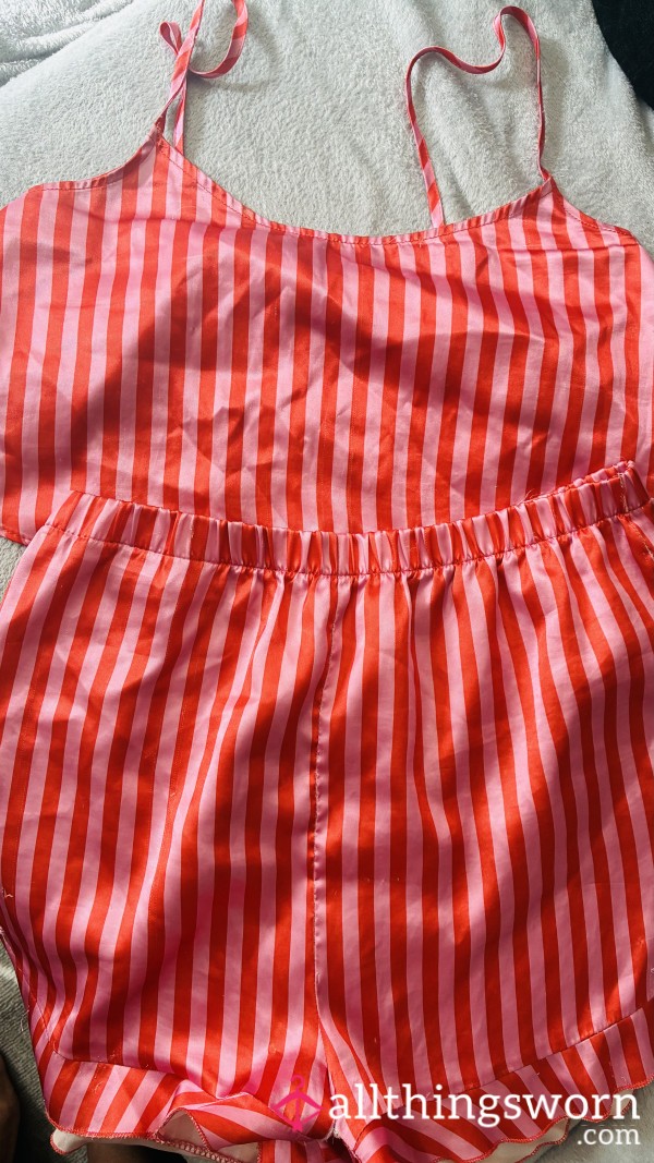 Worn Stripy Cropped Twin Set, Size 14, Very Cute