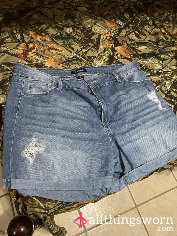 Worn Summer Blue Jean Shorts