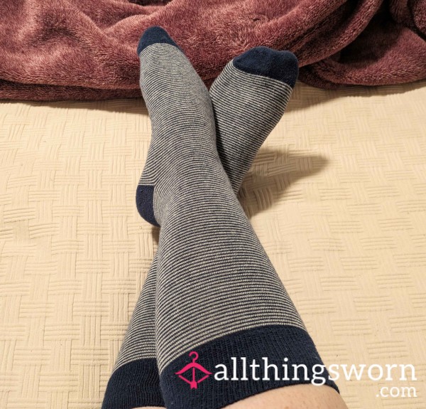 Worn Tall, Blue And White Socks