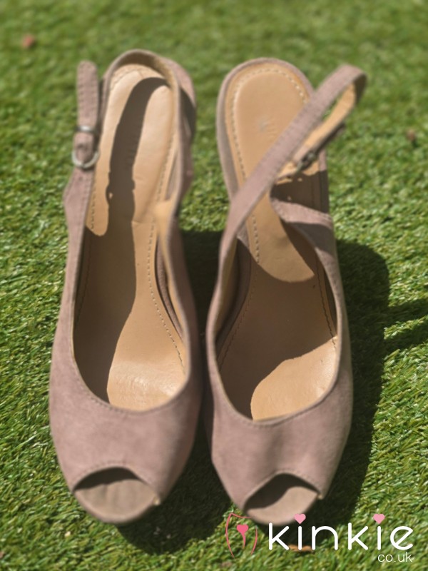 Worn Taupe Suede Slingback Wedges
