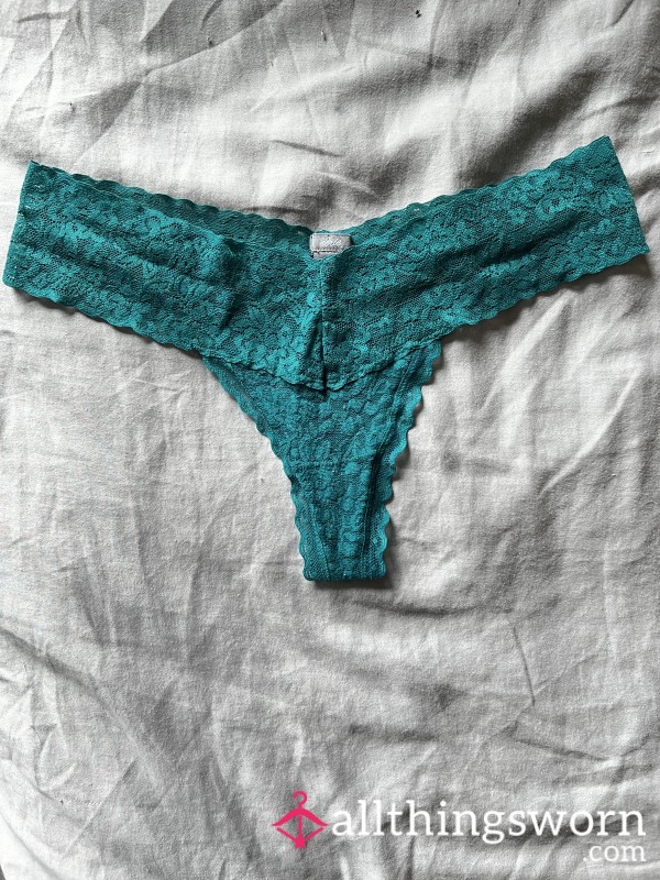 Freshly Worn Teal Lacy Aerie Thong - Size XS