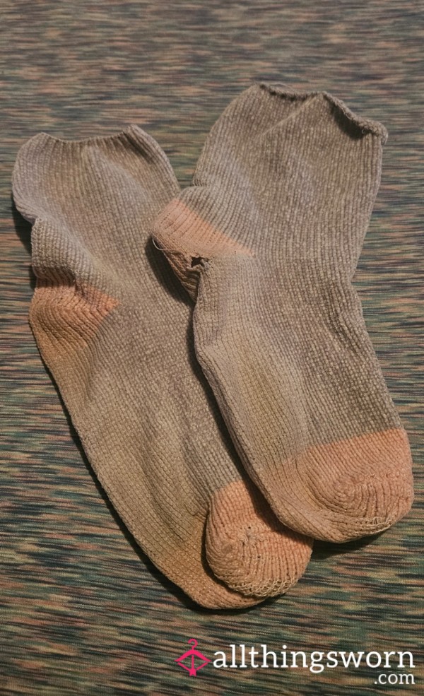 Worn-thin, Grey N Peach Fuzzy Socks