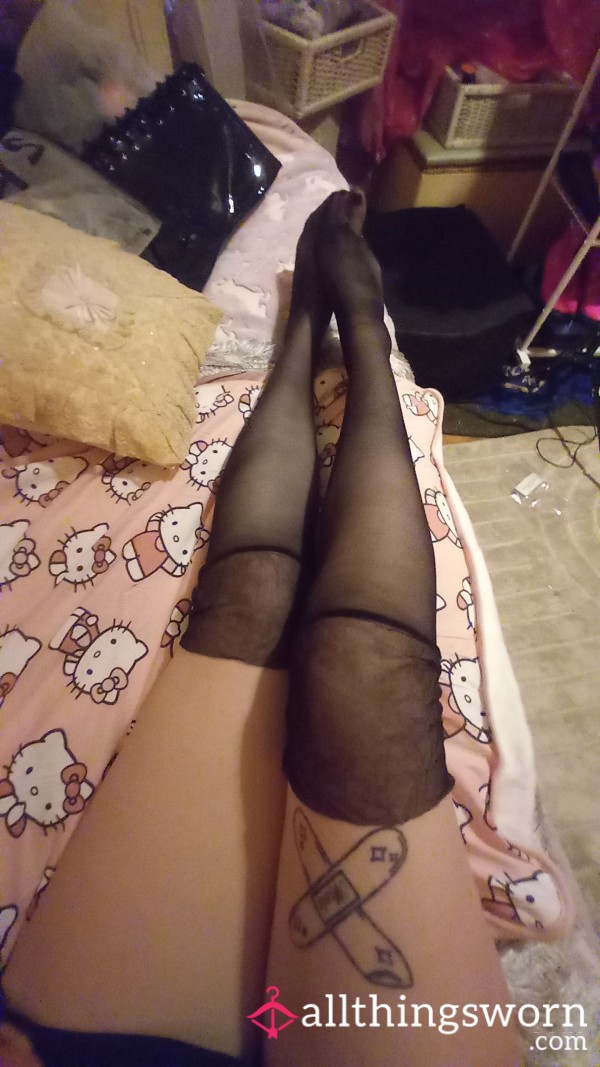 Worn Thin Seamed Black Nylon Stockings 🖤