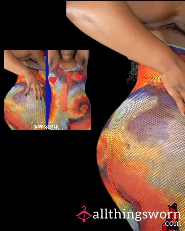 Worn Tie-Dye Mesh Suit — No Panties, Full C*m Saturation