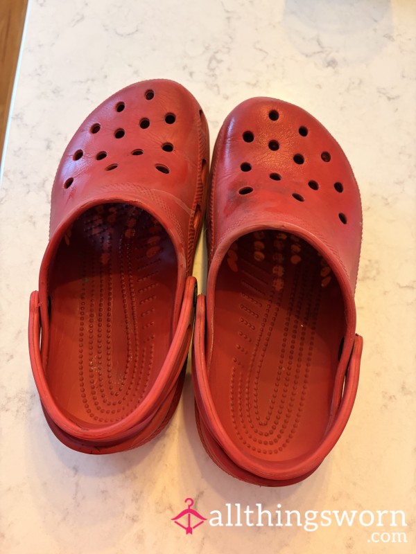 Worn To Death Nasty Red Crocs