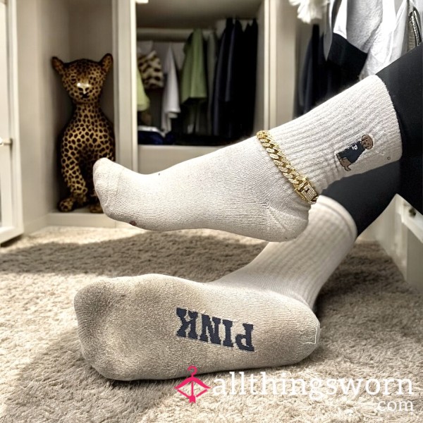 Worn Victoria’s Secret PINK Dog Workout Crew Socks 🐶