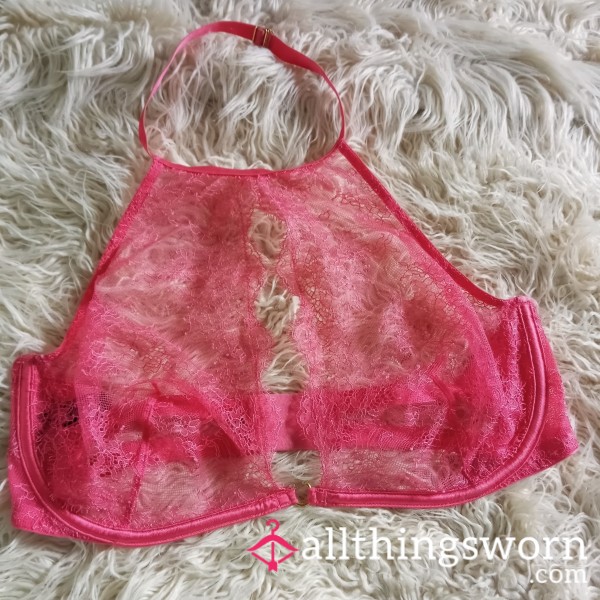 Worn Victoria's Secret Pink Lace Halter Bra For The P**per